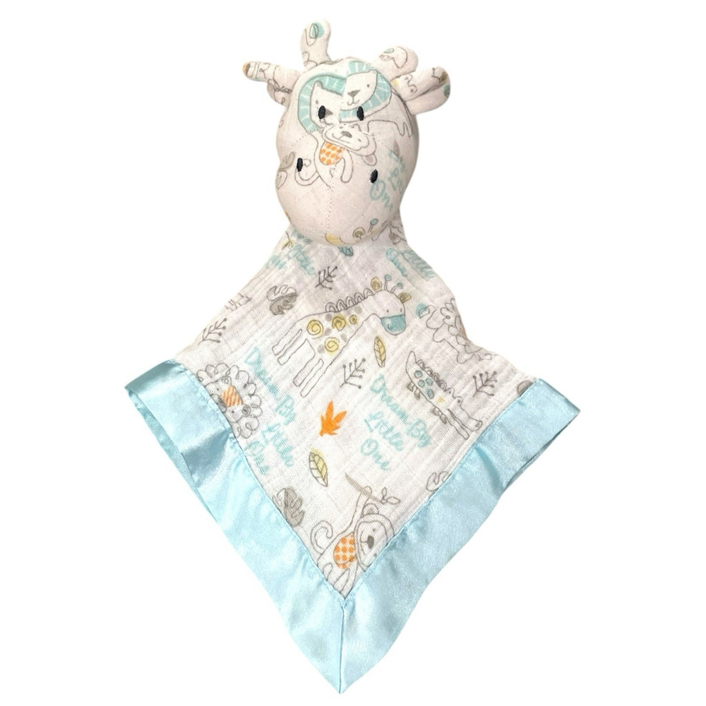Bananafish Giraffe Dream Big Little One Cotton Muslin Lovey Satin Trim 15"